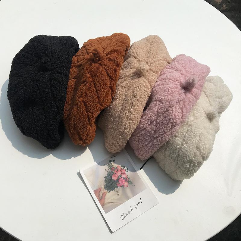 Hat Women's Autumn and Winter Tide Beret Lamb Fleece Simple Casual Retro British Painter Pumpkin Hat