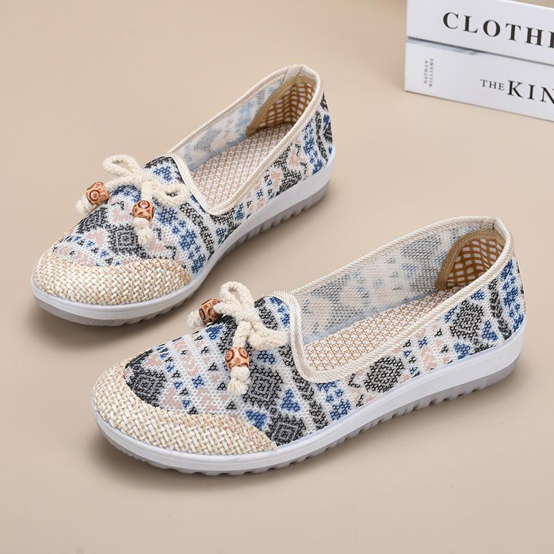 

Модные туфли в этническом стиле 2024 года, новые сетчатые дышащие туфли на плоской подошве, удобные мягкие подошвы, женские повседневные вулканизированные туфли 40 синий