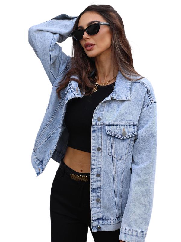 European & American Women's Fashion Denim Jacket with Lapel and Long Sleeves (2025)