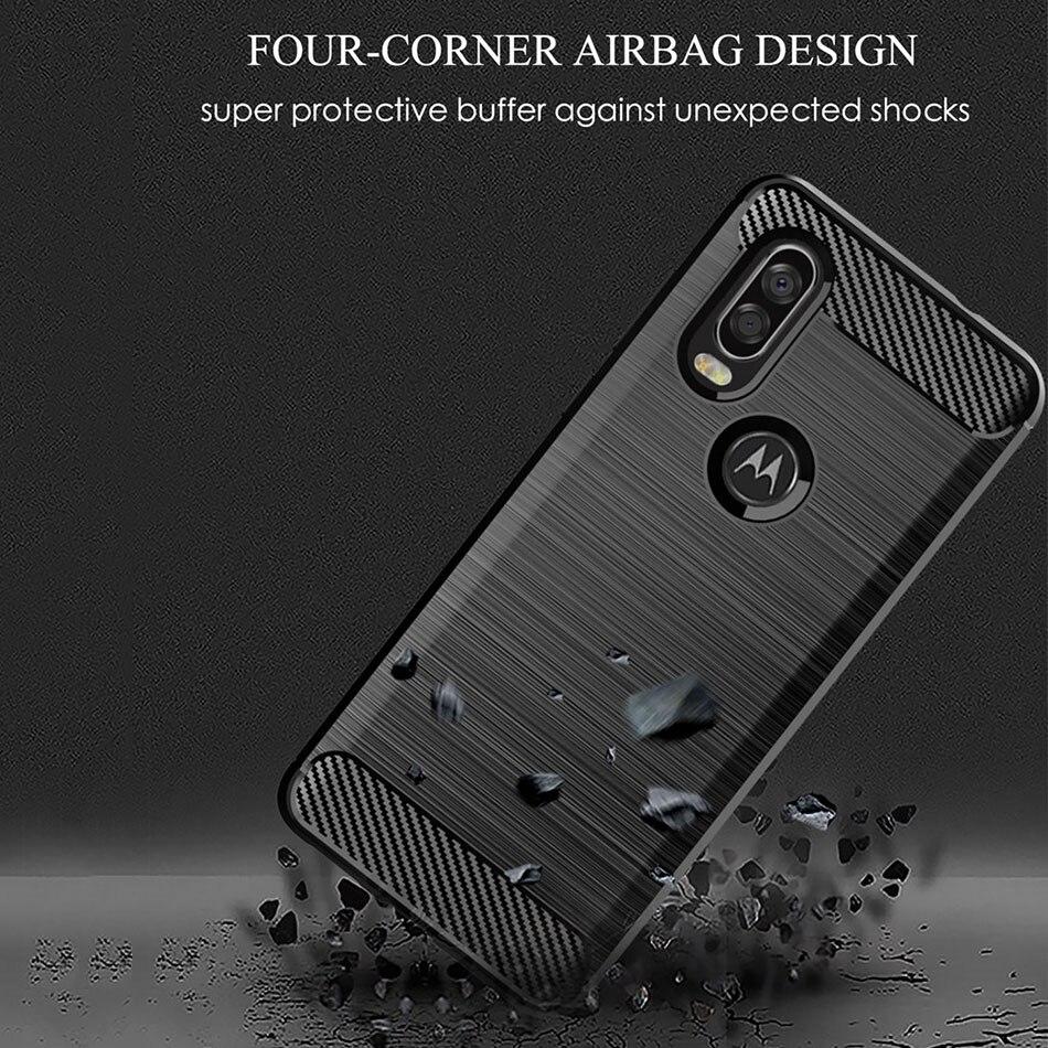 Whyes silikondeksel for Moto One Vision Motorola P50 Støtsikkert montert karbonfiber, mykt TPU-telefondeksel for Moto P50-deksel
