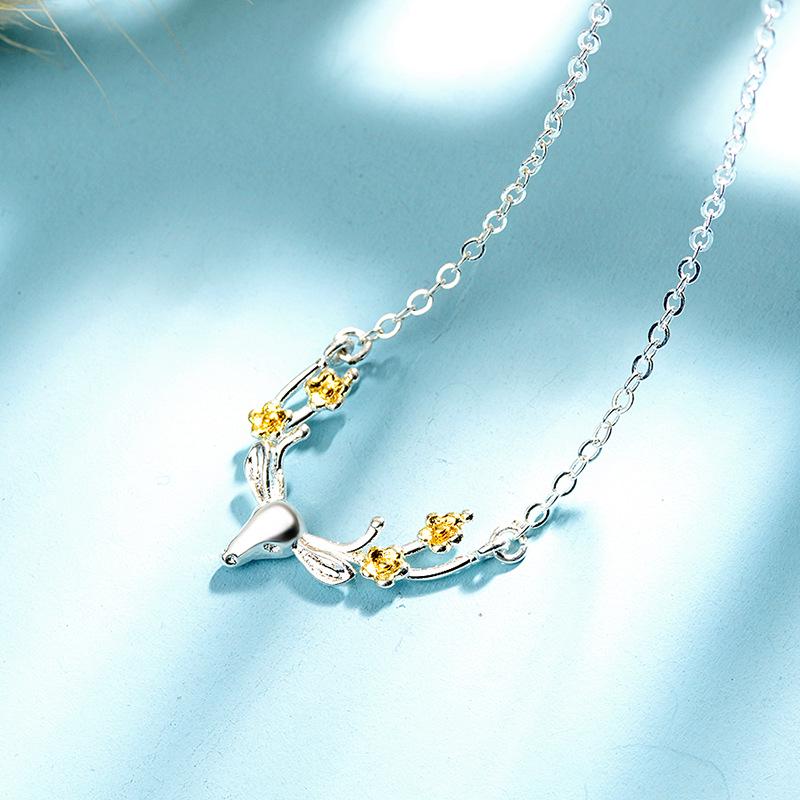 Festive Silver Reindeer Antler Necklace for Women - Korean Mori Style Clavicle Chain