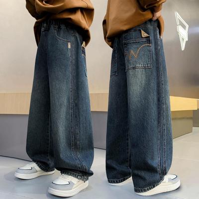Jungen locker gerade geschnittene Jeans - 2026 Koreanischer Frühjahrsstil, Mittlere & Große Kinder Freizeithosen