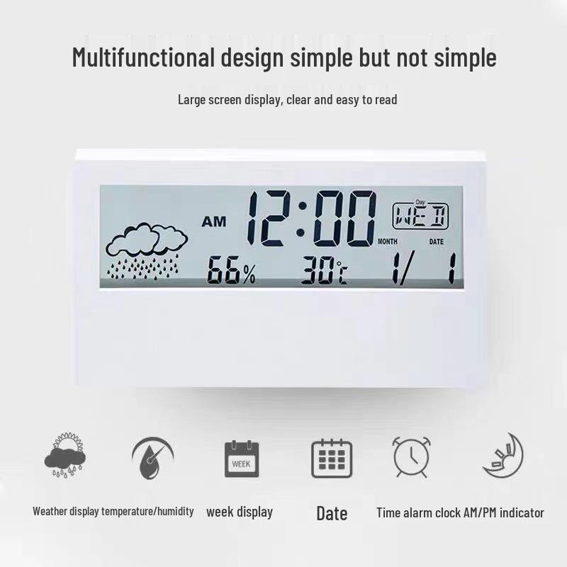 Einfache Leuchtende Tischuhr mit Wetteranzeige, Thermometer, Hygrometer und Alarm für Studenten und Kinder