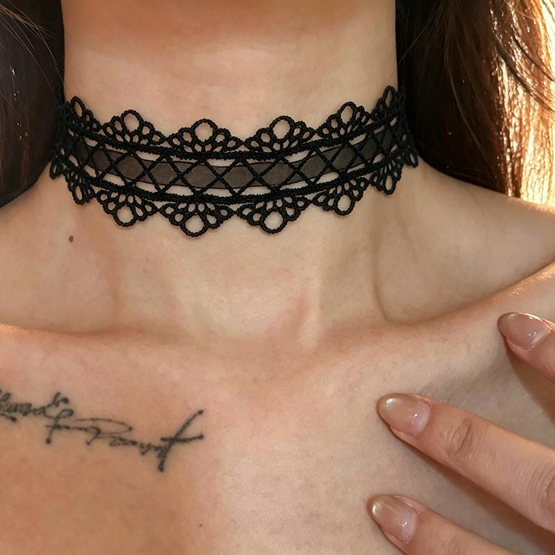 Neue Mode Unifarbene Spitze Blume Band Choker Halsband Schwarz Weiß Halskette Vintage Y2K Choker Kette Halsketten Party Schmuck