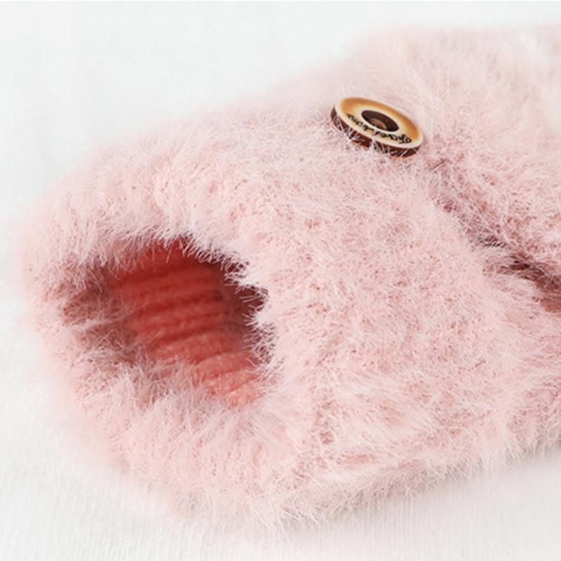 Cartoon Plush Cats Paw Fingerless Mittens with Flip Top Winter Knitted Gloves Stretchy Soft Mitten Elastic Warm Mitte