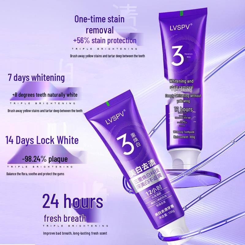 Purple Light Whitening Toothpaste - Bestseller No. 1, Removes Yellow Stains & Bad Breath, with Color Correction & Burst Beads