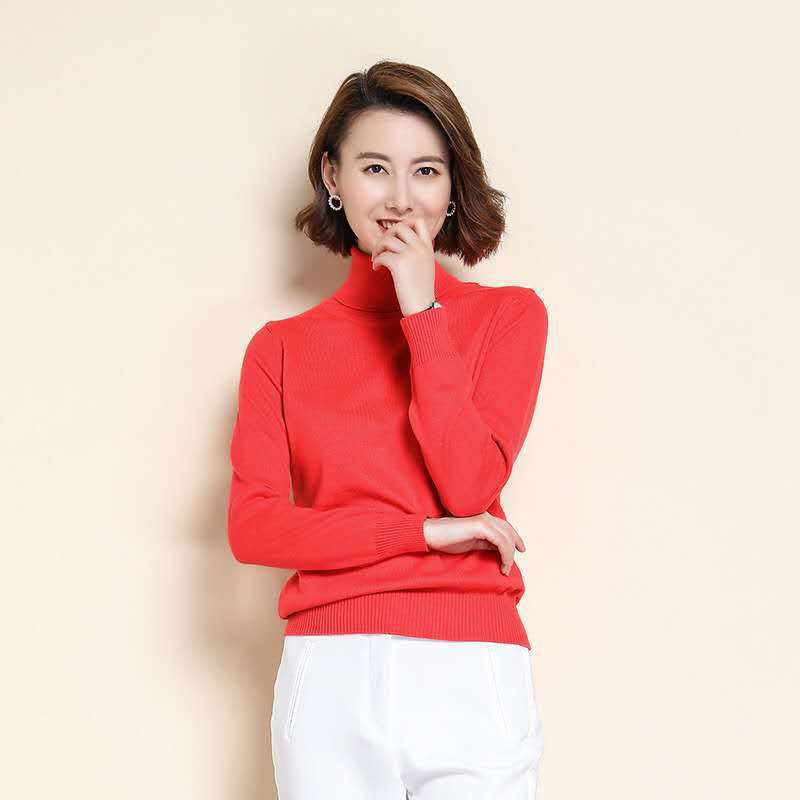 Шерстяной свитер из чистого кашемира женская вязаная водолазка кашемировый пуловер эластичный пуловер с высоким воротом вязаные свитера XXXL арбуз красный 2270₽
