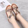 Shoes for Women Summer 36-42 Beaded Rhinestone Wedges Plus Size Open Toe Bohemian Sandals Elastic Strap Shoes Sandalias De Mujer