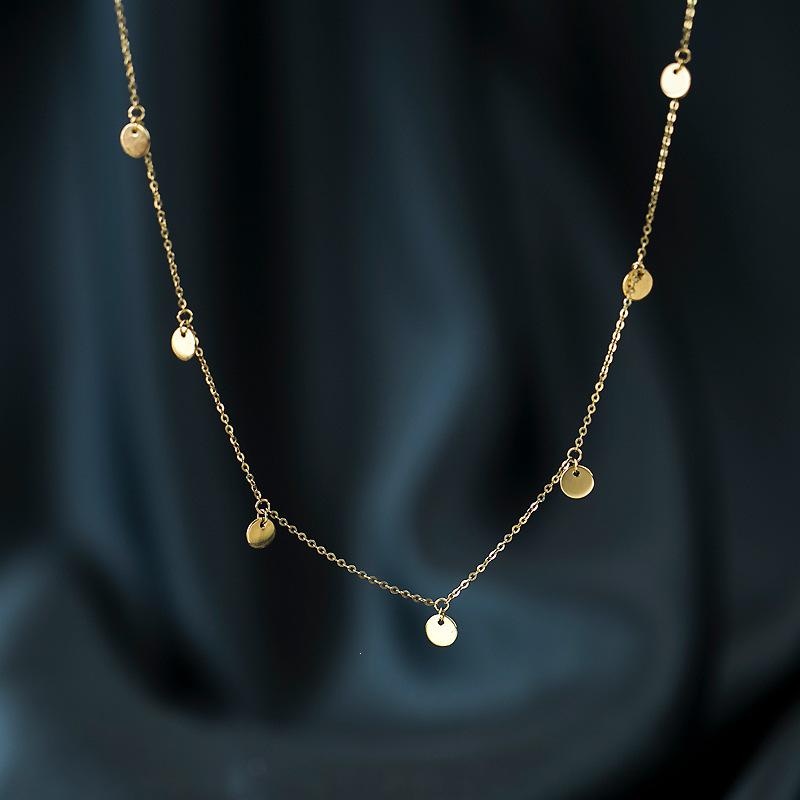18K Gold-Plated S925 Sterling Silver Necklace for Women - Minimalist Round Disc Pendant, Light Luxury Clavicle Chain