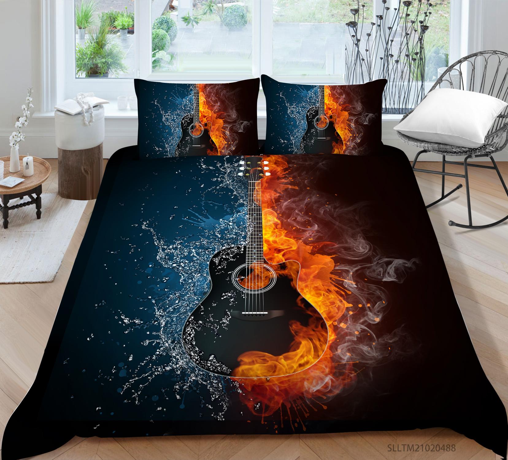 

Постельное белье с рисунком гитары, пододеяльник с принтом на музыкальных инструментах, наволочка, полноразмерная односпальная кровать, двуспальная кровать, украшение дома для комнаты любителей музыки Baby 100x135cm