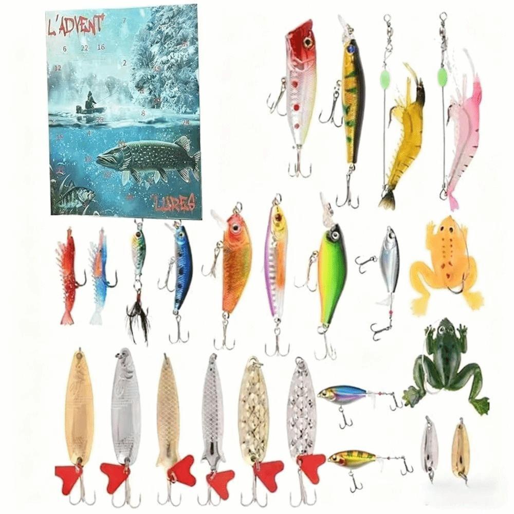 Practical Tackle Fishing Advent Calendar Realistic 24 Days Countdown Fishing Lure Calendar Fishing Gear Fishing Tackle Set Men