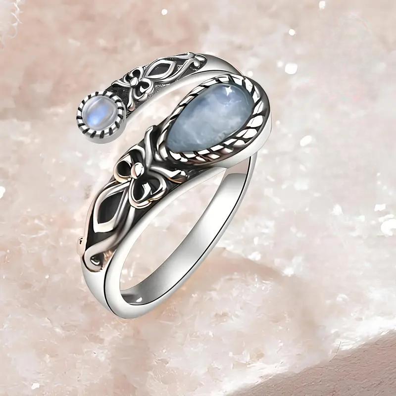 Ring,Mondstein Ring,Sterling Silber,verstellbarer Ring,Boho,Vintage,Löffel Ring,Schmetterling,Synthetischer Stein,Geschenk