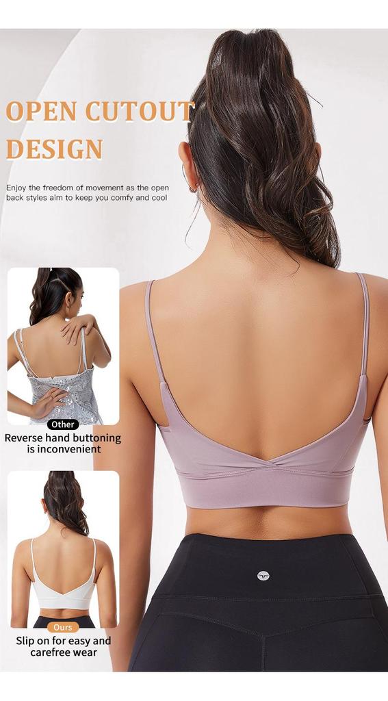 Women's Wireless Strappy Sports Bra - Seamless Shockproof Design for Running & Fitness