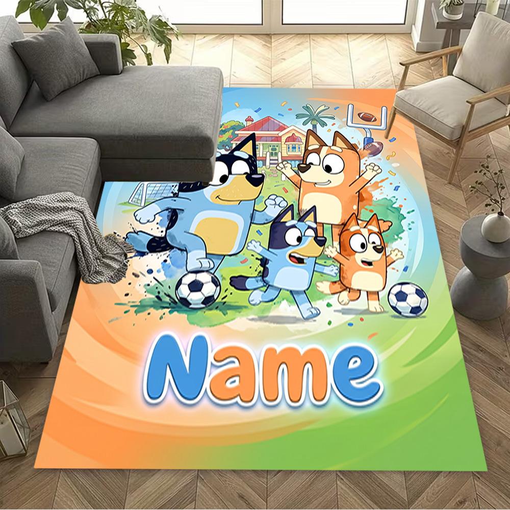 Football Fun Bluey Customize Your Name Area Rug Design for Hallway Bedrooms Entryway Study room Antislip Carpet Anime Office Decor Wedding Party Gift