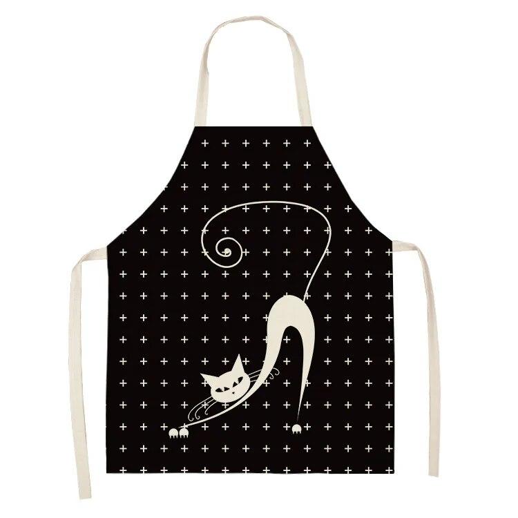 1 Adet 55x68cm Mutfak Pişirme Önlüğü Sevimli Kedi Baskılı Ev Kolsuz Pamuk Keten Önlükler Erkekler Kadınlar İçin Pişirme Aksesuarları 38x47cm