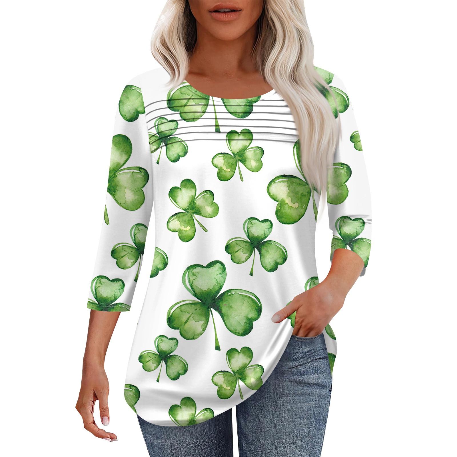 

Женская мода круглый вырез шея плиссированная передняя планка однотонный топ рукав 3/4 XL белый