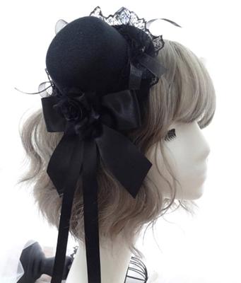 TaJiMy Μαύρο Γοτθικό Lolita Μίνι Καπέλο, Ψηλό Καπέλο, Καπέλο Ομιλίας, Αξεσουάρ Κεφαλής, Μέρη Αξεσουάρ Lolita, Αξεσουάρ Μαλλιών, Cosplay, Τριαντάφυλλο