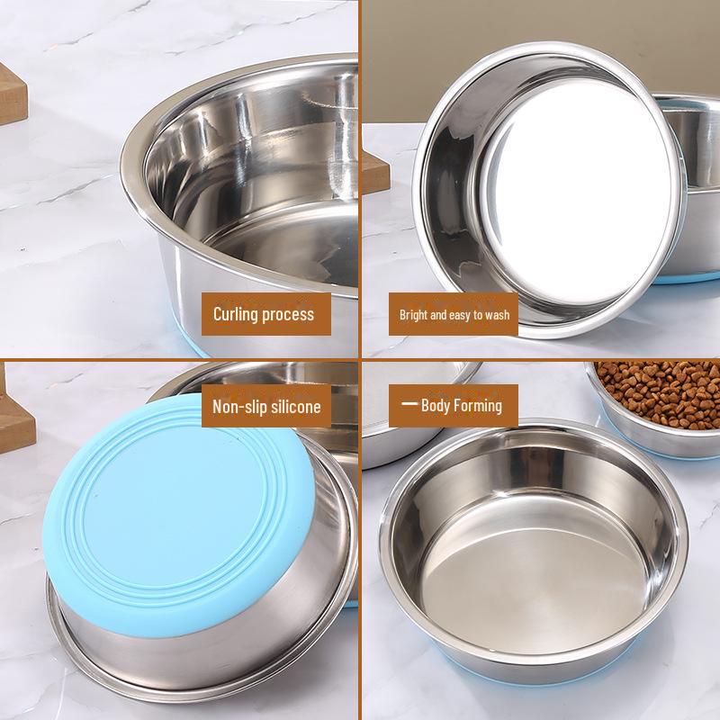 Stainless Steel Pet Bowl - Durable, Multi-Size Dog and Cat Feeder with Paw Print Design