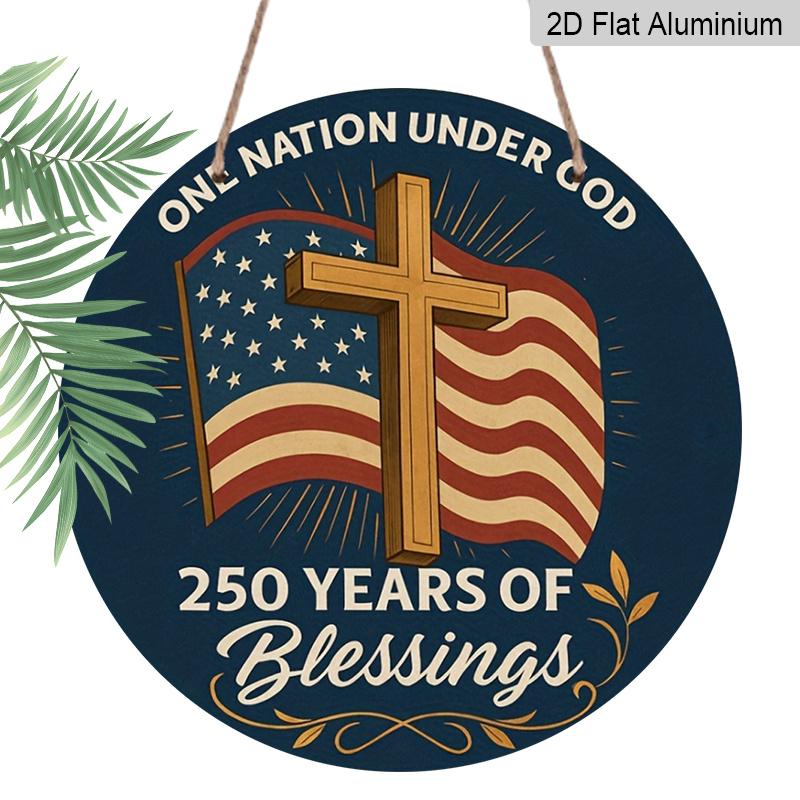 

2D Flat, 1pc Round Aluminum Hanging Sign, God s Blessing to the Country - Aluminum Wall Decorative Sign, Unique Pattern Design Decoration, Suitable 7.87*7.87 inchs