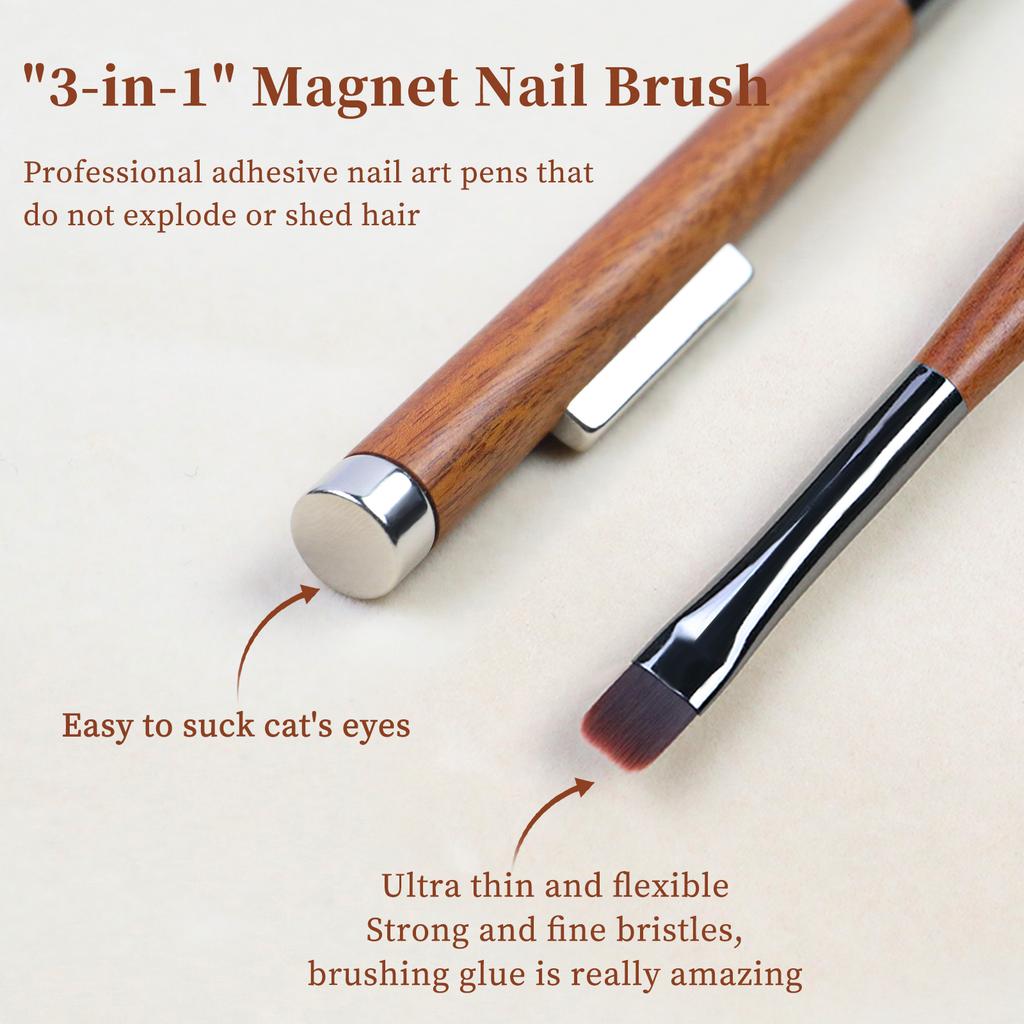 3 IN 1 Manicure Sandalwood Double-End Magnet Phototherapy Pen Ultra-thin Brush Cat Eye Polish Gel Special Tool For Nail Salon