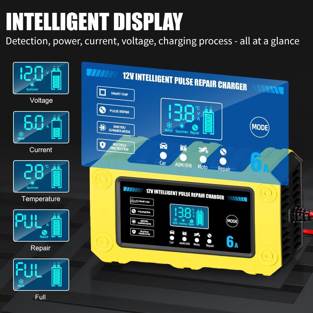 12V 6A Smart Charger for Lead-Acid Motorcycle & Car Batteries