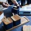 Pot à assaisonnement en céramique Rayé Mat Étagère à épices Ménage Pot à huile et sel Organisateur de vinaigre et épices Récipient de rangement avec couvercle et cuillère
