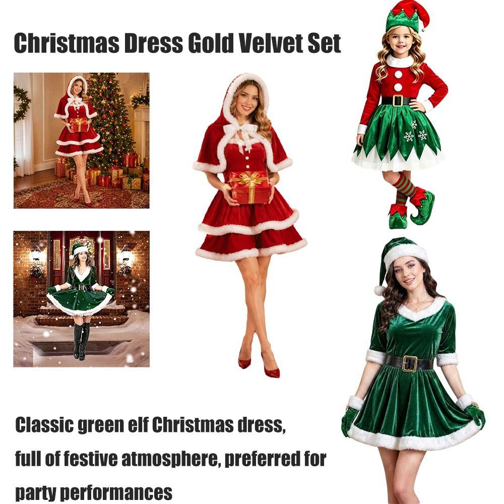 Belted Dress Christmas Dress Short Sleeve Elf Costume Santa Claus Cosplay Costume Winter Season