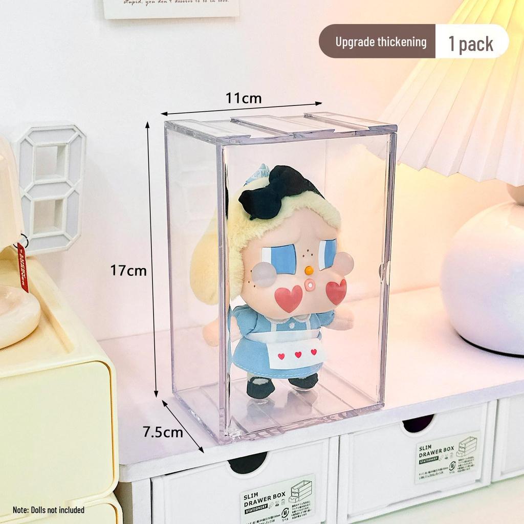 CRYBABY Silicone Keychain Doll Display Stand with Acrylic Dust Cover Cabinet
