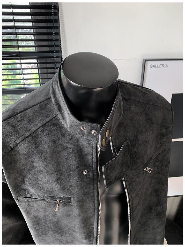 Trendy Brand Maillard Men's Stand Collar Leather Flight Jacket - Autumn Versatile Streetwear Outerwear