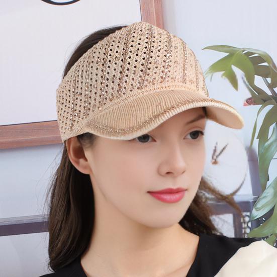 Summer Mesh Baseball Cap for Men Women Shiny Rhinestone Sun Visor Hat Outdoor Empty Top Hat for Beach Golf Tennis Baseball