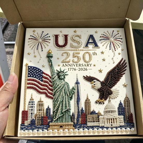 250th Anniversary Pearl Painting Kit, USA Anniversary DIY Pearl Art Set, Patriotic Bead Painting Craft Kit for Beginners Adults
