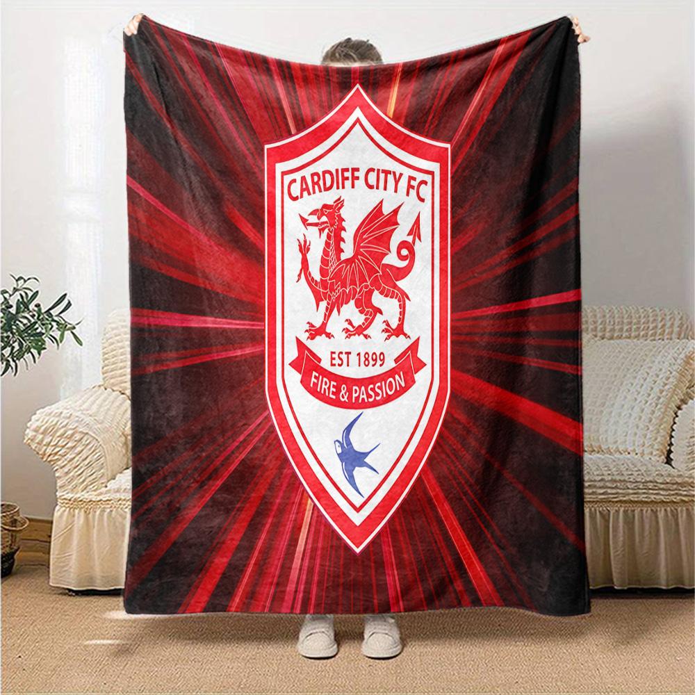 Football Club Cardiff Flannel Blanket, Soft Polyester, Modern Design, All-Season for Camping, Travel, Gifts for holidays or birthdays