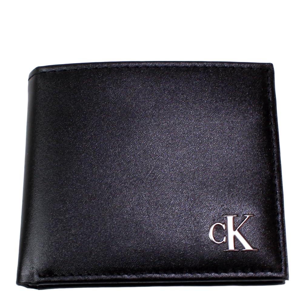 wallet with coin genuine ck logo coin pocket and 31KJ130003 [Calvin Klein] Bi-fold purse, leather, plate, wallet, men s women s, (BLACK) [Used]
