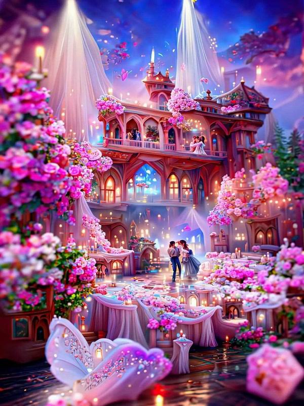 Diamond Painting Romantic Pink Landscape House Diy Full Square Round Drill Rhinestone Embroidery Fantasy Castle Mosaic Cross Stitch Kits Wall Decor