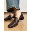 Old Money Style Retro Square Head Thick Heel Loafers Women's Autumn Middle Heel Single Shoes Commuter Small Leather Shoes Brown