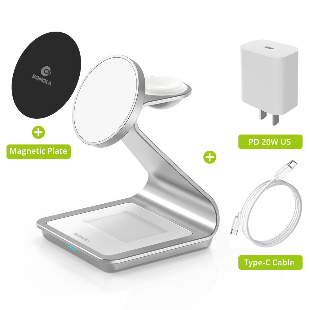 Z Type Metal 3in1 Wireless Charger For Iphone 13/15/14 Pro Max Fast Macsafe Wireless Chargers For Apple Watch 8/airpods 2