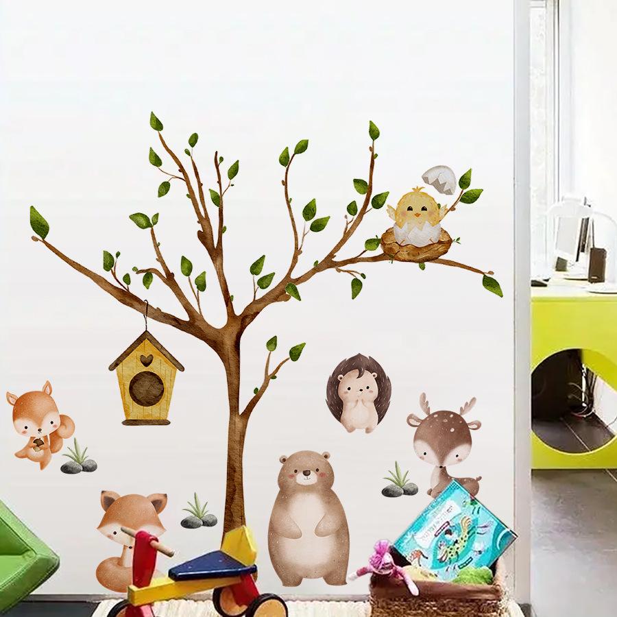 Forest-themed Animal Tree Bedroom Self-adhesive Decorative Warm Wall Stickers