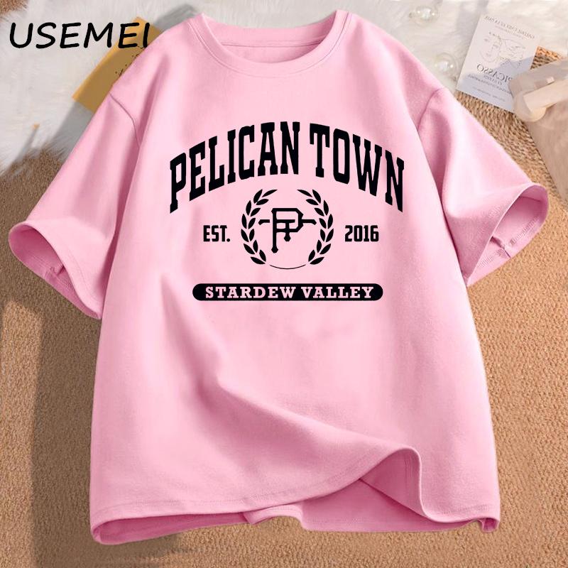 Pelican Town TShirt Stardew Valley Tee Women Print T Shirt Top Women Aesthetic Clothing Tshirts Cotton Short Sleeve Female Tee