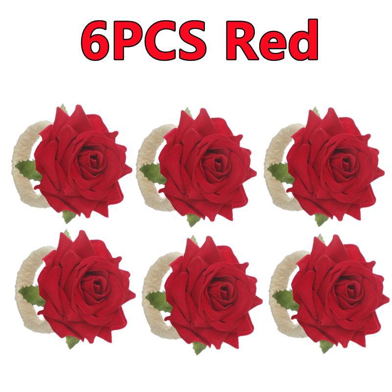 6-2PCS Artificial Flower Napkin Rings Rose Napkin Ring Serviette Buckles Holder Table Decoration Wedding Valentine's Day Party