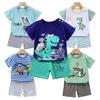 T-Shirt+Shorts 2-Piece Set Cotton Pajama Cartoon Bear Dinosaur Kid Baby Boys Girls Summer Casual Tracksuit Clothes Sut 1-4 Years