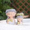 Cute Girl Small Plant Pot Resin Succulent Planter for Home Office Desk Mini Ornament Fairy Garden Flowerpot Decoration