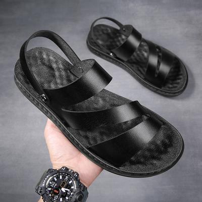 Fashion Casual Leather Summer Sandals Men Outdoor Casual Sport Slippers Non-slip Dual-Purpose Roman Shoes Beach Flip-Flop Garden Shoes
