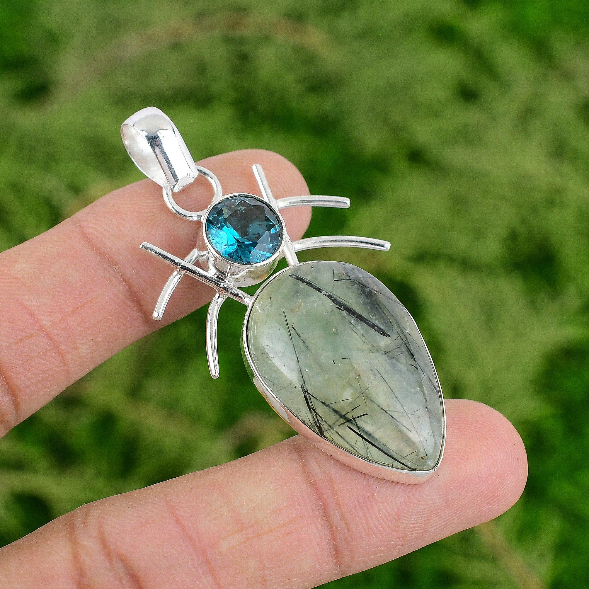 

Распродажа ко Дню Святого Патрика Подвеска из серебра 925 пробы с натуральным моховым пренитом и индиголитом на день рождения