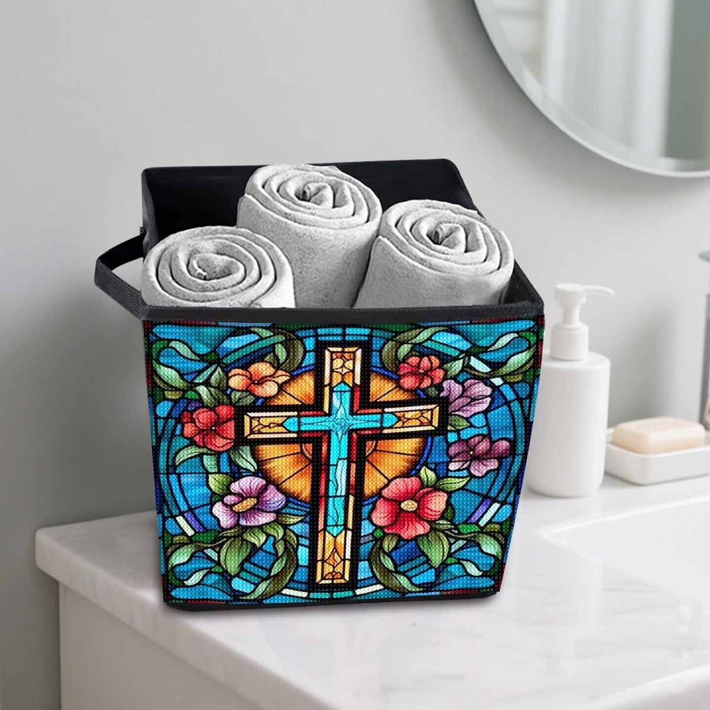 The Cross and Flowers 5D Diamond Painting Storage Basket Full Round Drill Mosaic Diamond Embroidery Cross Stitch Kits Home Decor Home Decor