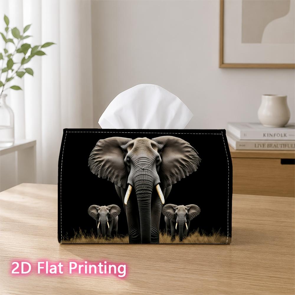 1pc 2d Flat-printed 17.78x10.92x12.95cm Tissue Box Elephant Family at Night Suitable for Tissues/roll Paper/napkins Cjh528s135, 2D Flat
