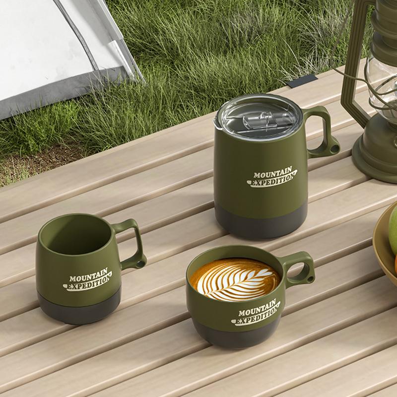 Camping Cup Non-Slip Grip Large Capacity With Lid Outdoor Camping Mugs Coffee Cups For Travel Hiking Backpacking Fishing