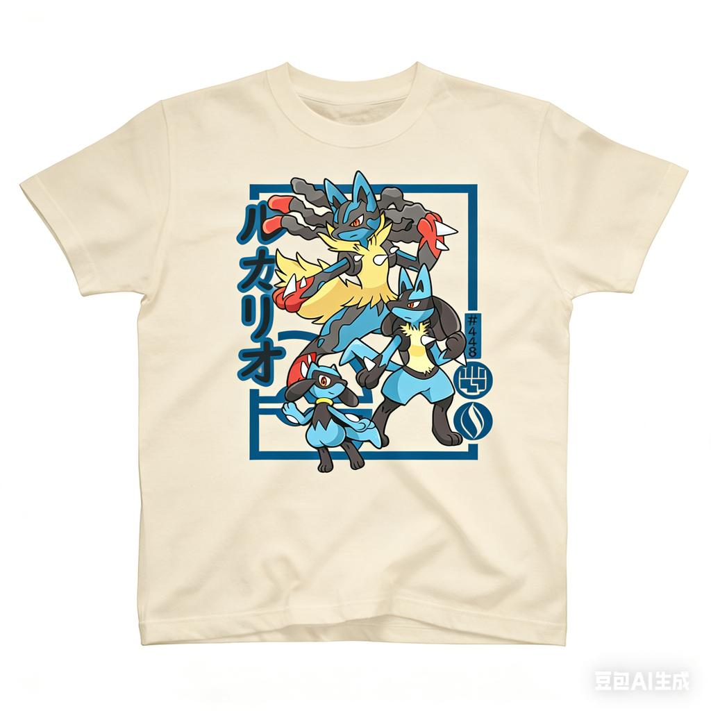 Pokmon Riolu Evolution Printed Pure Cotton Tshirt For Unisex And Unisex Springsummer New Collection Fashion Short Sleeved Shirt