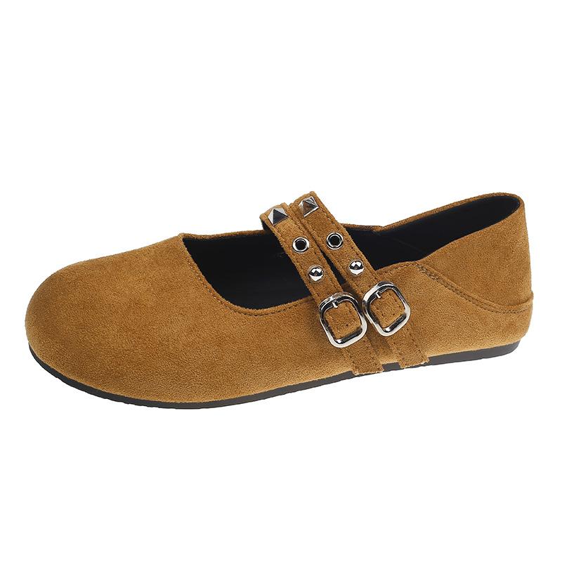 Retro Round Head Double Buckle with Mary Jane Shoes Women's 2025 Spring and Autumn Korean Version of the Style Shallow Mouth Fashion Versatile Sin