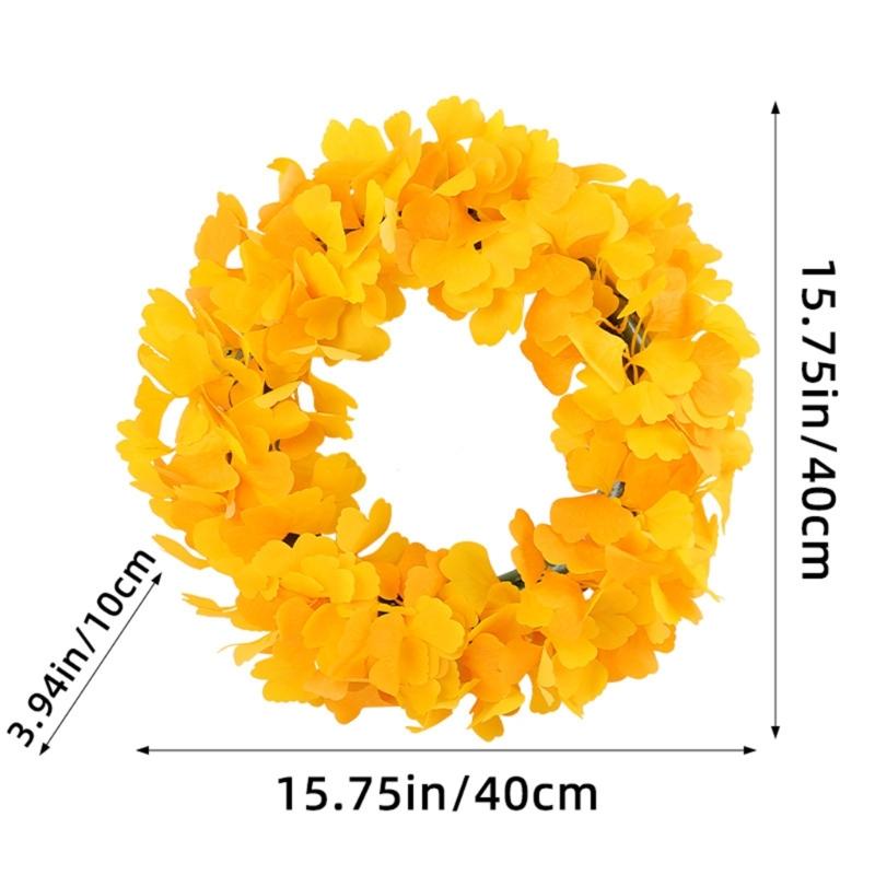 Elegant Thanksgiving Festive Door Decoration 15.75inch Artificial Ginkgo Biloba Leaf Christmas Wreath Fade Resistant