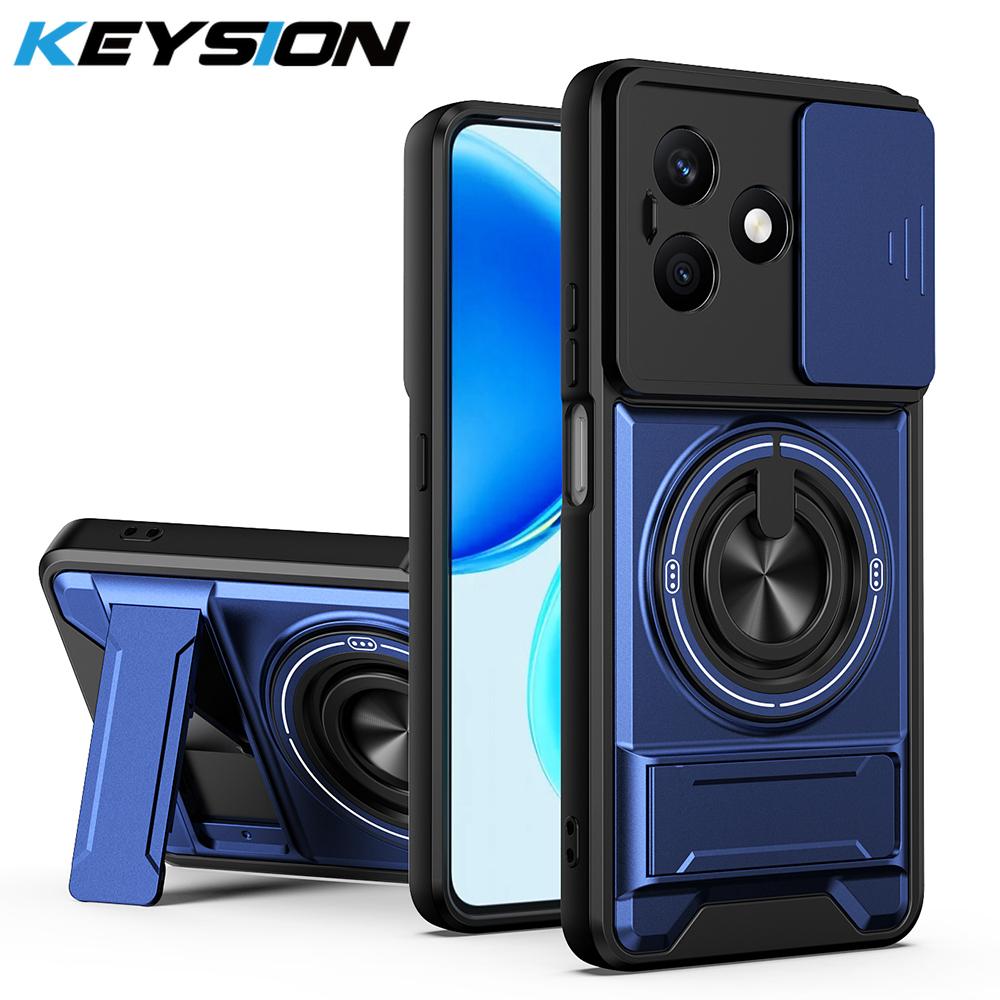 KEYSION Magnetic Phone Case for HONOR X8d Slide Camera Protection Upright Kickstand 360°Ring Shockproof Back Cover for Honor X8d